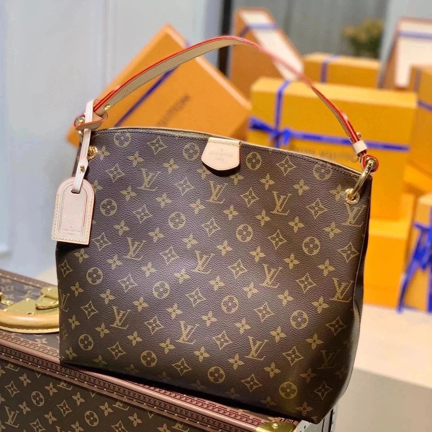 Louis Vuitton LV Women's Bag Top version Internet Hot Big Bag Presbyopic Women's Bag New Graceful Small Size Handbag Tote Bag Wide Shoulder Strap Handbag Shopping Bag Shoulder Bag Messenger Bag Mummy Bag M43700M43703