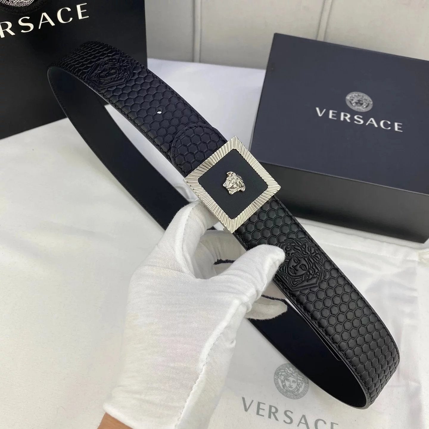 VERSACE Belt Top version Brand New Full Set Belt Fashion Trend Genuine Leather Business Casual Men Women Belt Cowhide Embossed Pant Belt