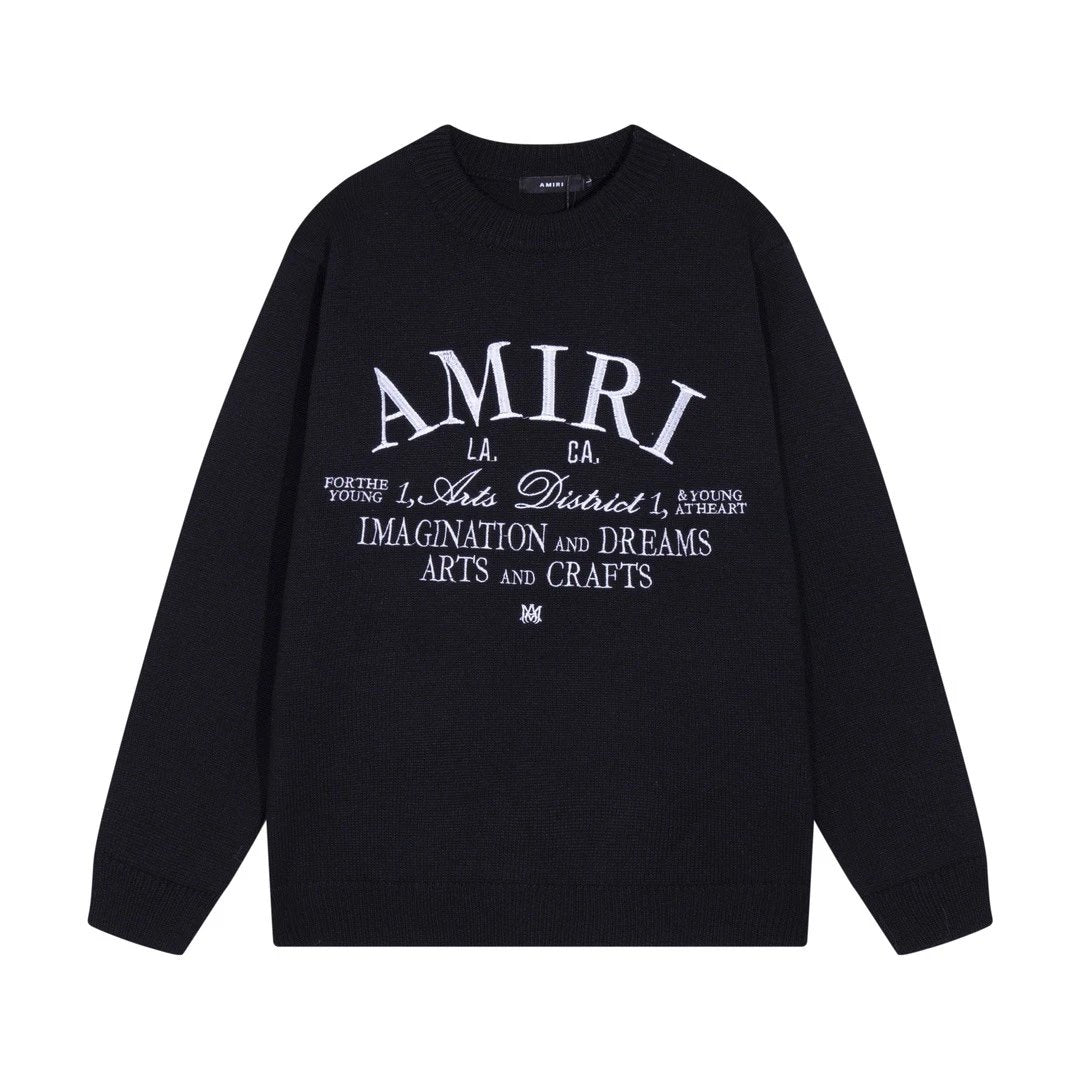 Amiri Hoodie 2024Autumn and Winter New Chest Embroidered Letter Pattern Knitted Sweater for Men and Women