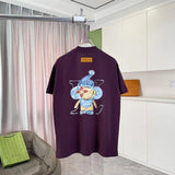 Louis Vuitton LV T-shirt Cartoon Floral Letter Print on the Back logo round Neck Short Sleeve25ss New pure cotton T Unisex T-Shirt OS Drop Shoulder Loose Fit Base Shirt Top T-Shirt Short Sleeve