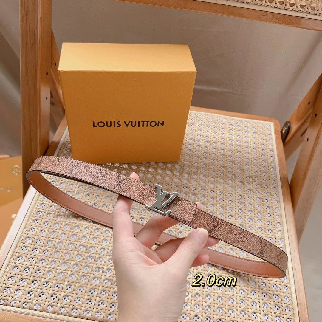 Louis Vuitton LV Belt Top version 【Counter Quality】Belt New Belt2.0cm Women's Belt Metal Buckle Women's Leather Belt with Classic Presbyopic Chessboard Grid Belt with Genuine Goods Packaging No Problem in and out of the Counter Versatile Casual Fashion Fo