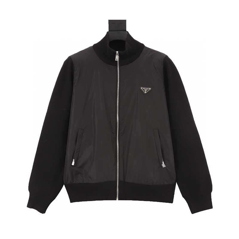 PRADA Jackets  Inverted Triangle logo Knitted Stitching Puffer Jacket Same Style for Men and Women