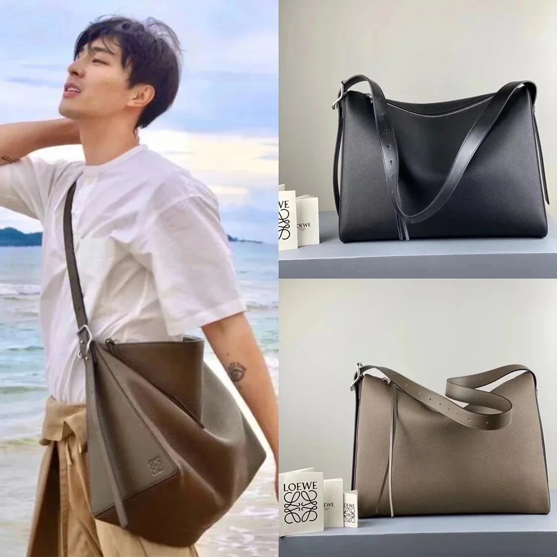 LOEWE Backpack Top version 【Original Leather】Berlingo Series Messenger Bag Large Men's Bag puzzle Bag Men's Tote Bag Computer Bag Large Backpack Shoulder Bag