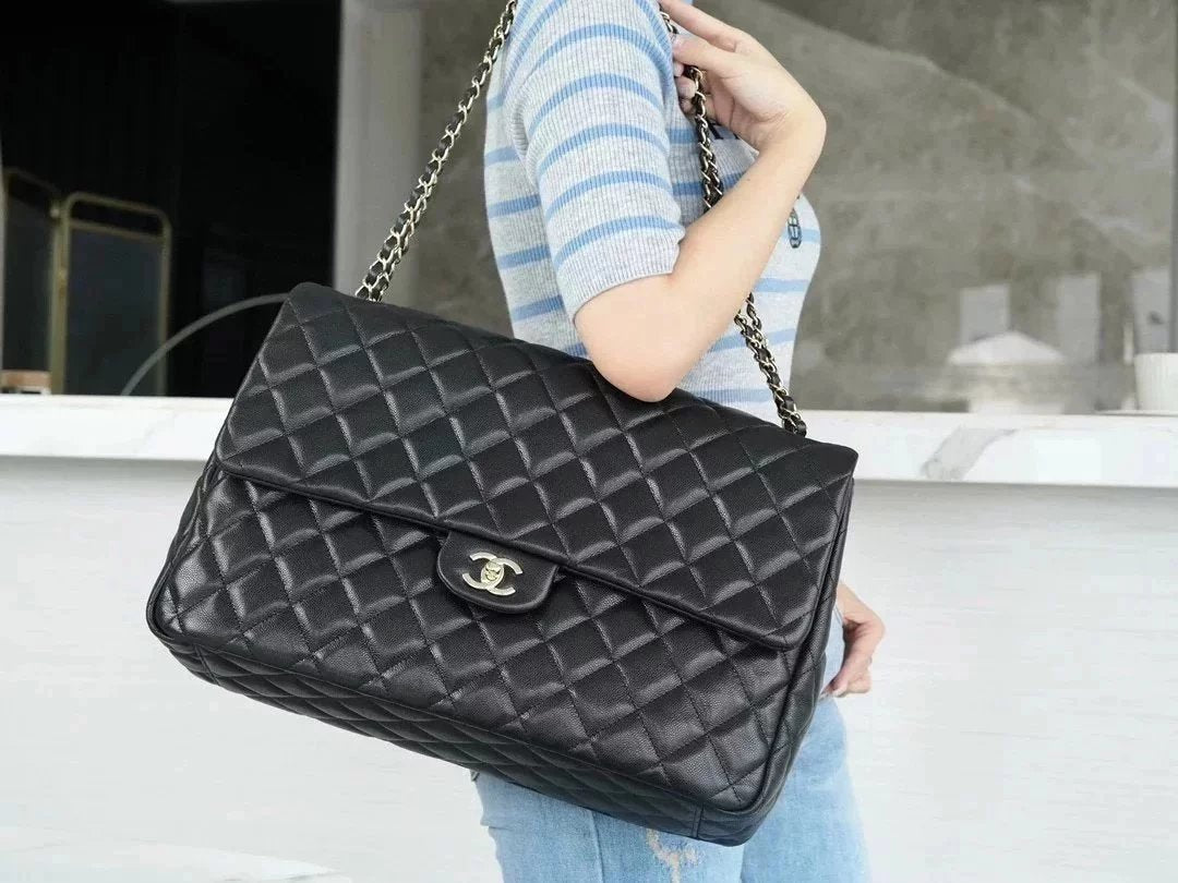 Chanel Women's Bag Top version 【Grade Surrogate Shopping Original Leather】Chanei24C New Oversized CF40cm Black france Haas Original Fine Caviar Leather One-Shoulder Messenger Bag Women's Bag Travel Sports Leisure Mummy Bag