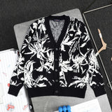 Dior Sweater Coconut Tree Jacquard Wool Cardigan Sweater Unisex Outerwear Long Sleeve Soft Lazy Style Sweater Coat Thickened Versatile Casual Wear