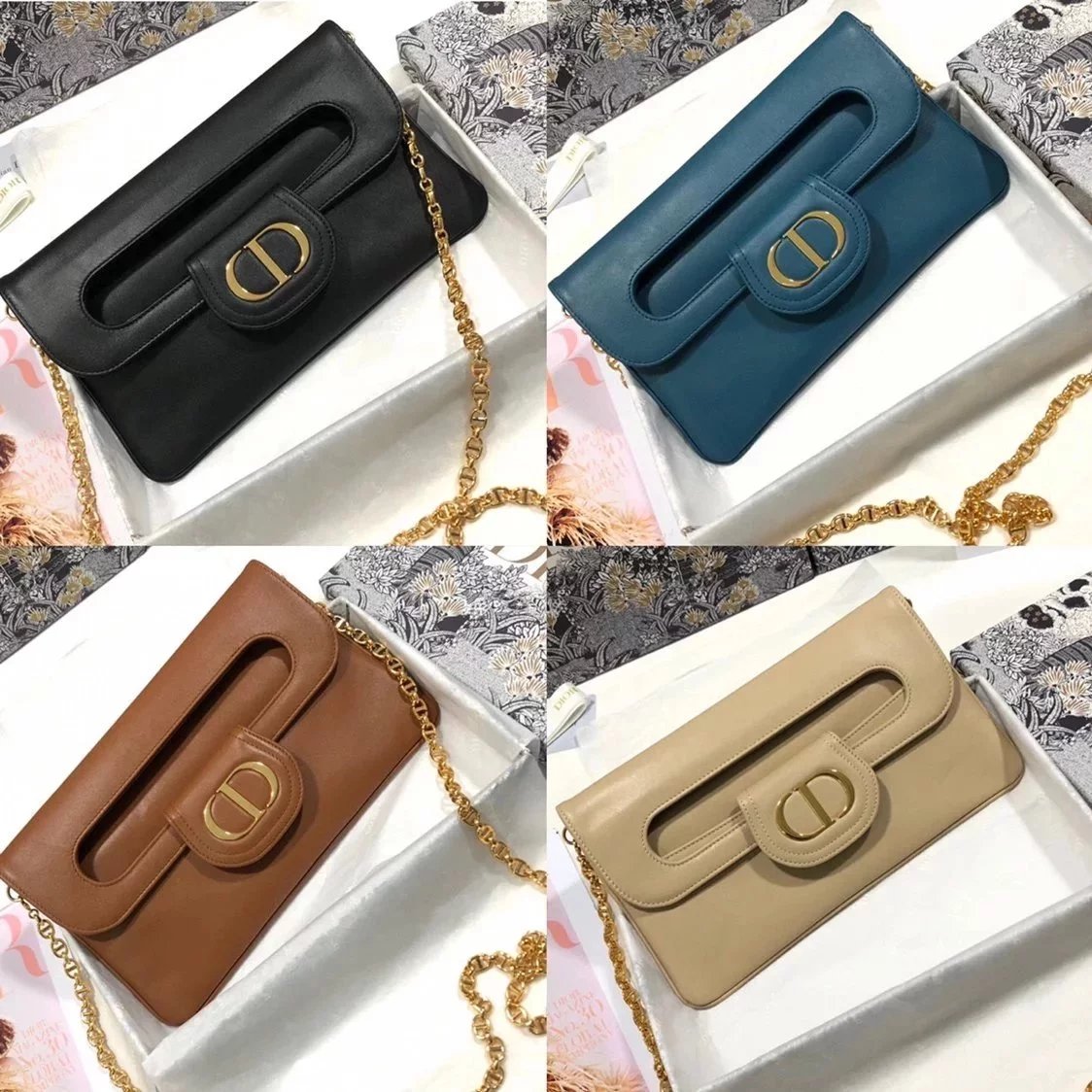 Dior Women's Bag Top version 【Super Goods】High-End Quality New Double Handbag Clutch Model8642Chain Bag Shoulder Bag Messenger Bag Women's Bag