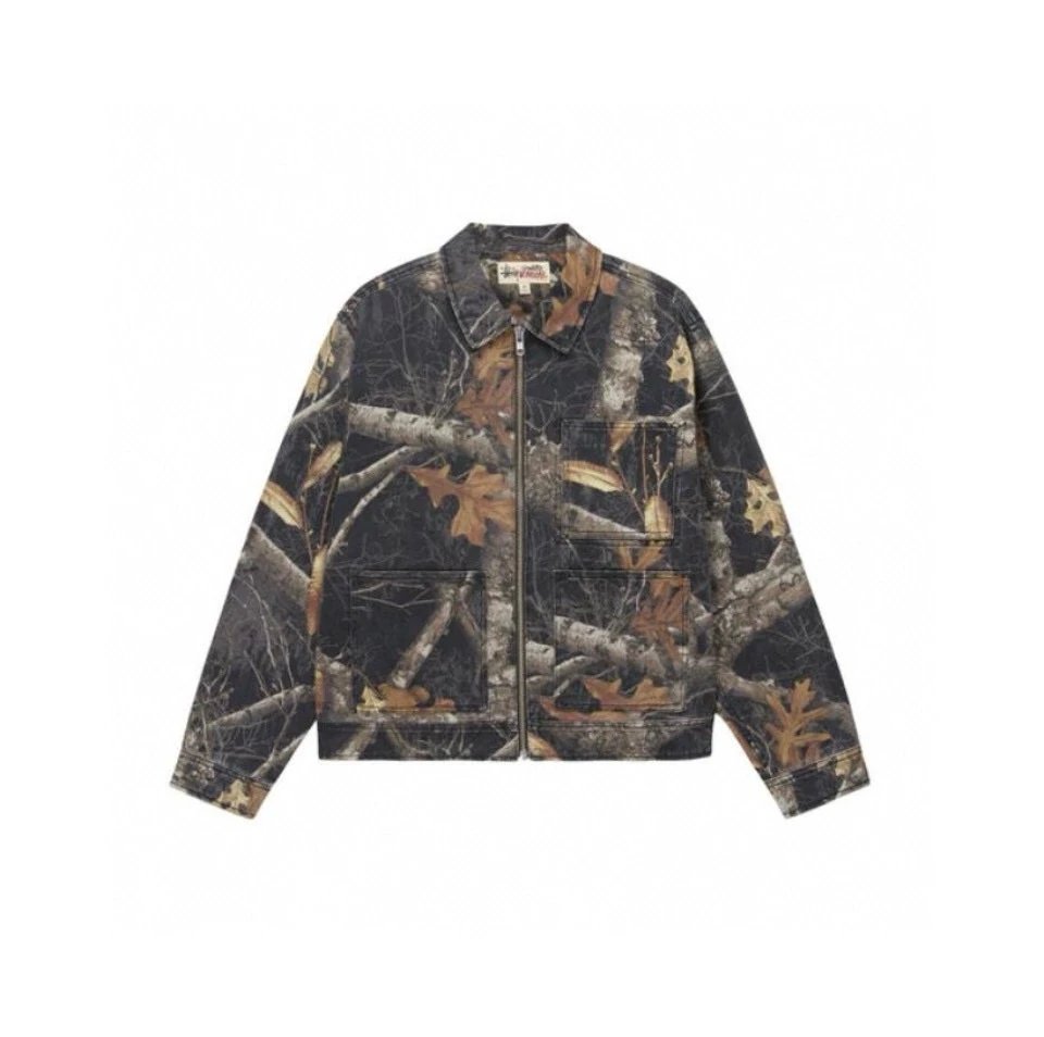 Stussy Jackets Top Version Full Printed Graffiti Vintage Maple Leaf Branch High Street Men's and Women's Jeans Jacket