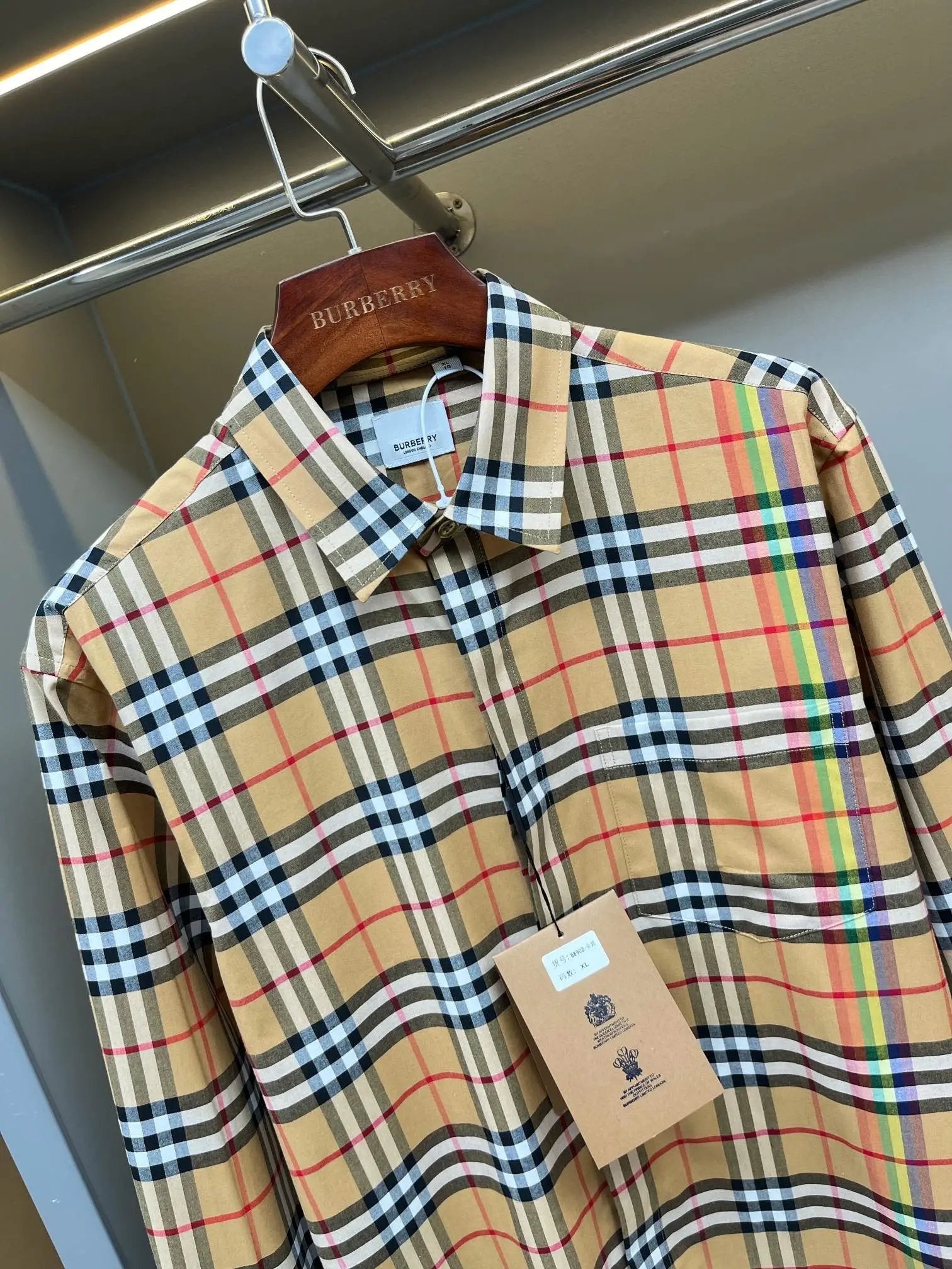Burberry Shirt Rainbow Plaid Long Sleeve Unisex Village Shirt Casual Versatile Jacket Classic Yellow