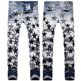 Amiri Jeans New Foreign Trade Style Fashion Blue with Holes Paste Cloth Embroidery Elastic Mid-Waist Feet Men's Jeans