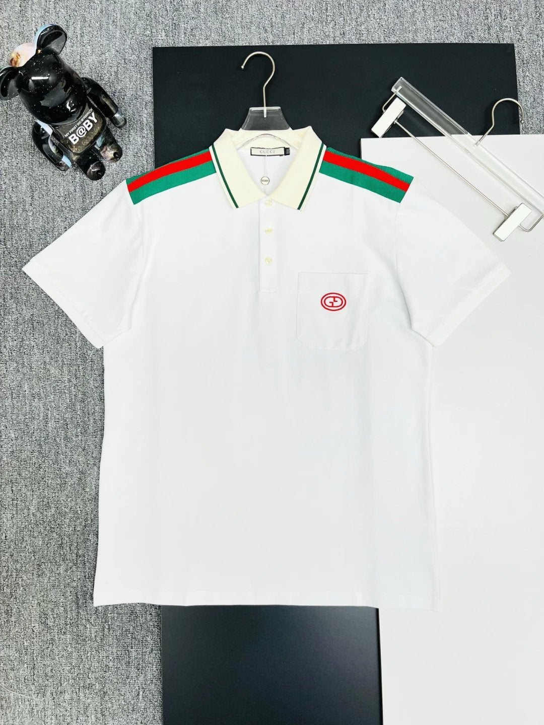 Gucci T-shirt Striped Embroidered Shoulder Bag logoPOLO Shirt Lapel Short Sleeve25ss New Unisex Summer Short Sleeve OS Loose T Business Half Sleeve Shirt Plus Size T-Shirt