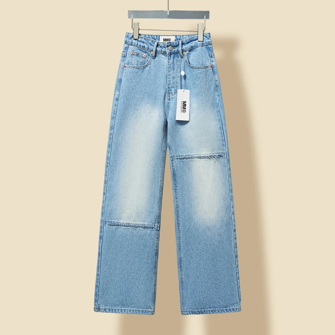 Maison Margiela Jeans Asymmetric Split Line Denim Long Pants Women Straight Leg Versatile Casual