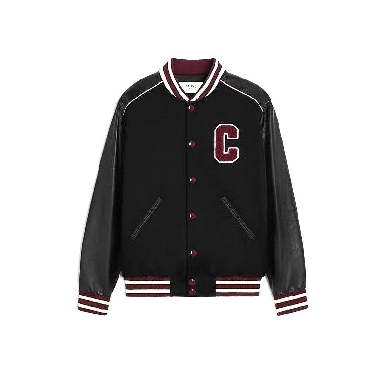 Celine Jackets Black and Red Color Baseball Jacket Short Coat Towel Embroidery American Letter Unisex Street Style Padded Thickened
