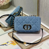 Dior Women's Bag Top version 【Original Leather】2022Spring and Summer New Caro Denim Handbag Caro Bag New Arrival Denim Denim Pink Blue Chain Bag Crossbody Montaigne Messenger Bag for Women Messenger Bag Women Bag Jean Bag