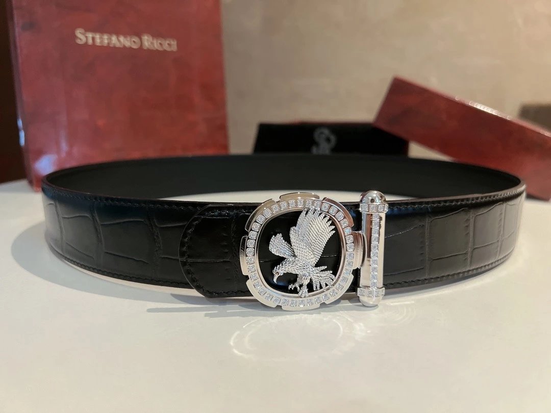 Stefano Ricci Belt Top version Original Order Men's Belt Width:3.8cm Boutique Eagle Head Fine Steel Buckle Gold Vacuum Plating New Belt Selected Italian First Layer Cowhide Shark Pattern with Crystal Calfskin Bottom