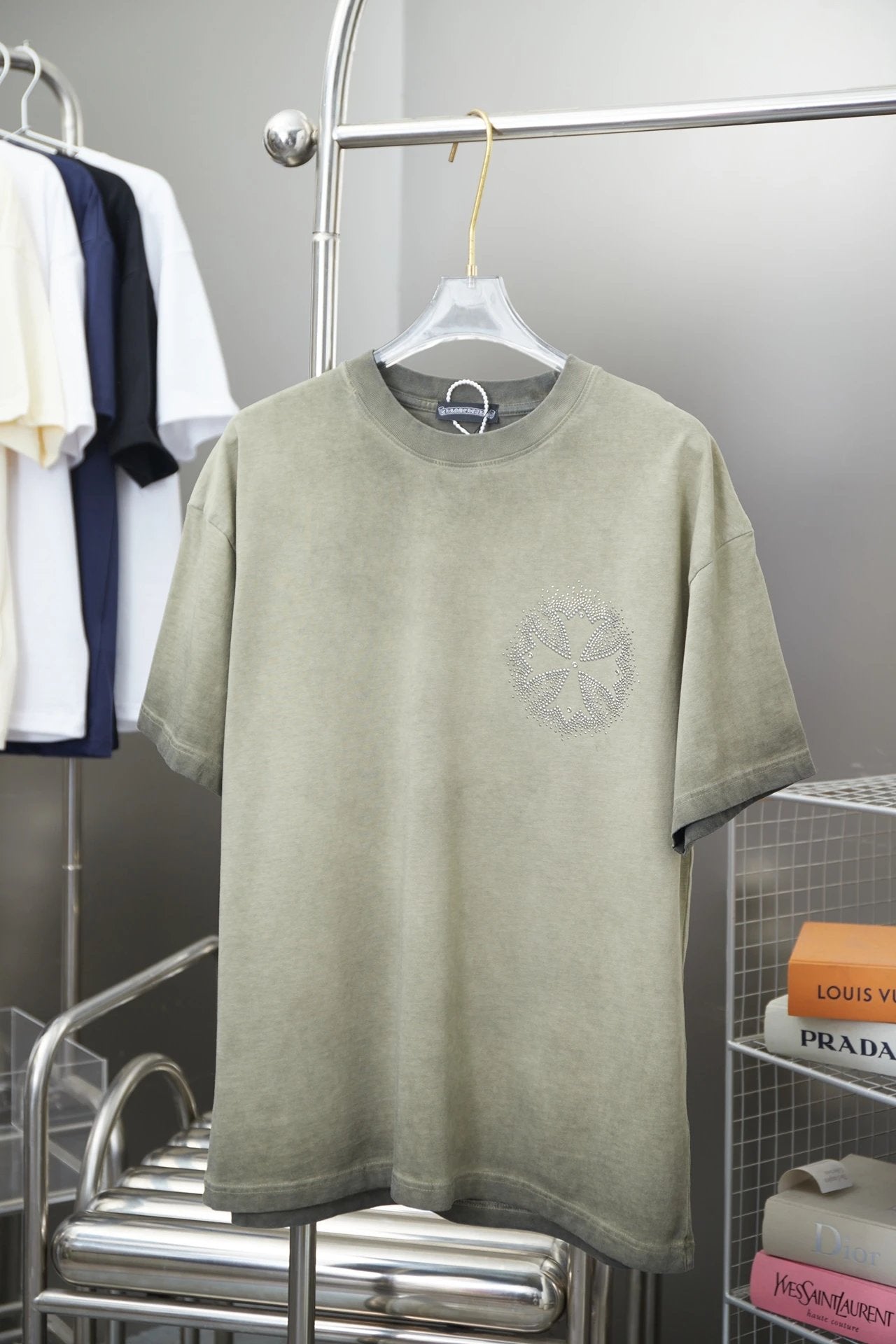 Chrome Hearts T-shirt Early Spring New Style Horseshoe Rhinestone Short Sleeve Round Neck Short Sleeve25ss New Pure Cotton Unisex Style T T-shirt OS Loose Fit Base Shirt Short Sleeve Top T-Shirt