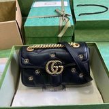 Gucci Women's Bag Top version 【**Original Cowhide】2023Autumn and Winter New Marmont Mamon Series Mini Backpack Chain Bag Medium Backpack Heart Bag Pairs G Rivet Embellished Velvet Marmon Bag Autumn and Winter Velvet Women's Bag446744443497