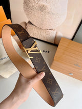 Louis Vuitton LV Belt Top version The Most New Belt4.0cm Men's Belt Metal Buckle Men's Leather Belt with Classic Presbyopic Checkered Belt with Genuine Goods Packaging