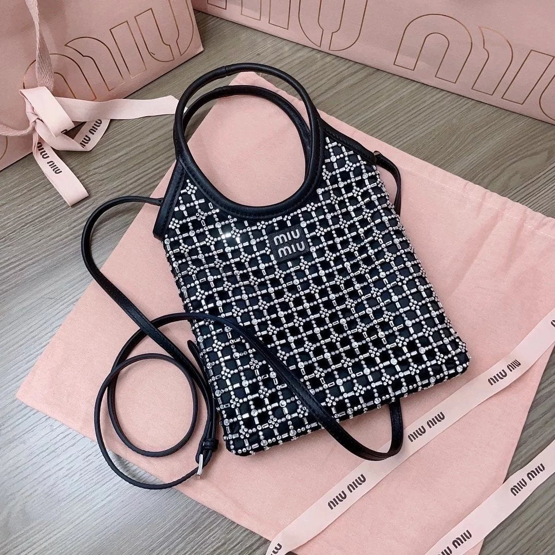 Miu Miu Bag Top version 【Highest Edition Counter Synchronization】Hot Rhinestone Crystal Bag Steamed Crystal Bun New Rhinestone Handle Bag Rhinestone Bag Handbag Women's Bag Vertical Version Steamed Crystal Bun Little Tote mini Tote Bag5ba281