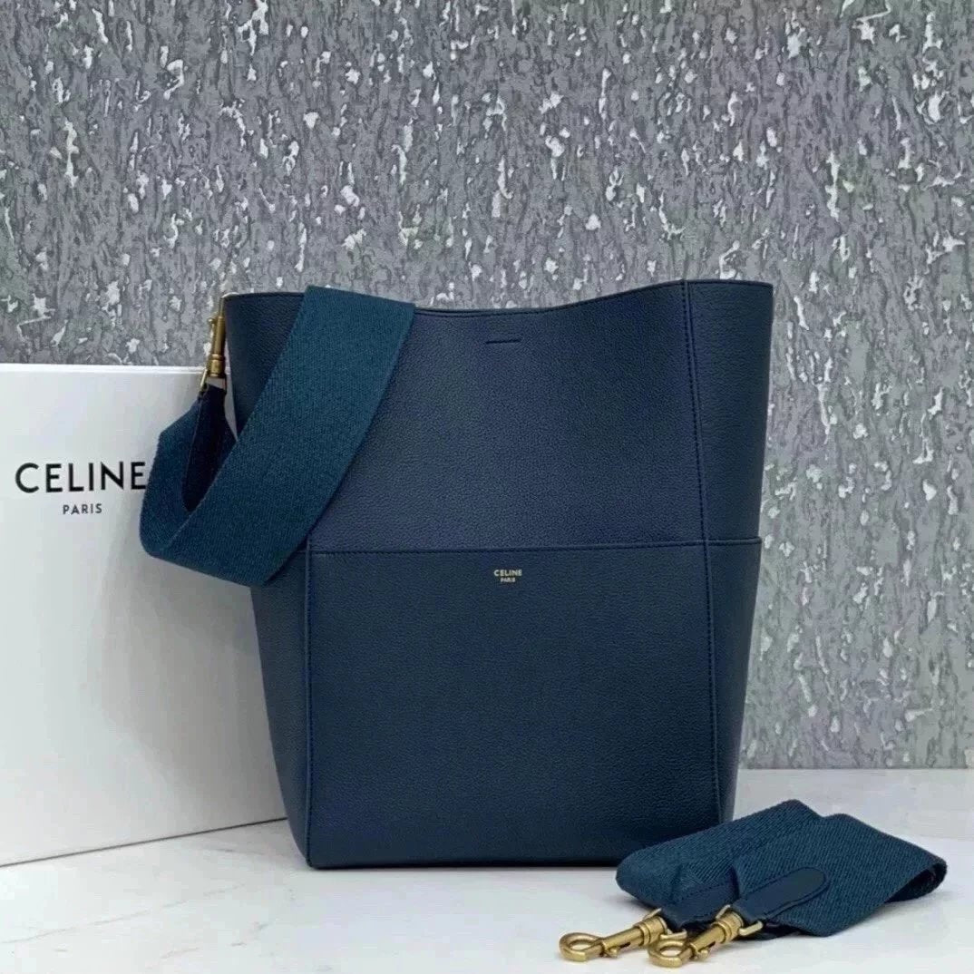 Celine women's bag Top version 【Level Surrogate Shopping】Large Size SeauSangleBucket Large Bucket Bag tote Tote Bag Litchi Grain Cowhide Commuter Bag Celine Women's Bag Mummy Bag sangle Bucket Bag Large