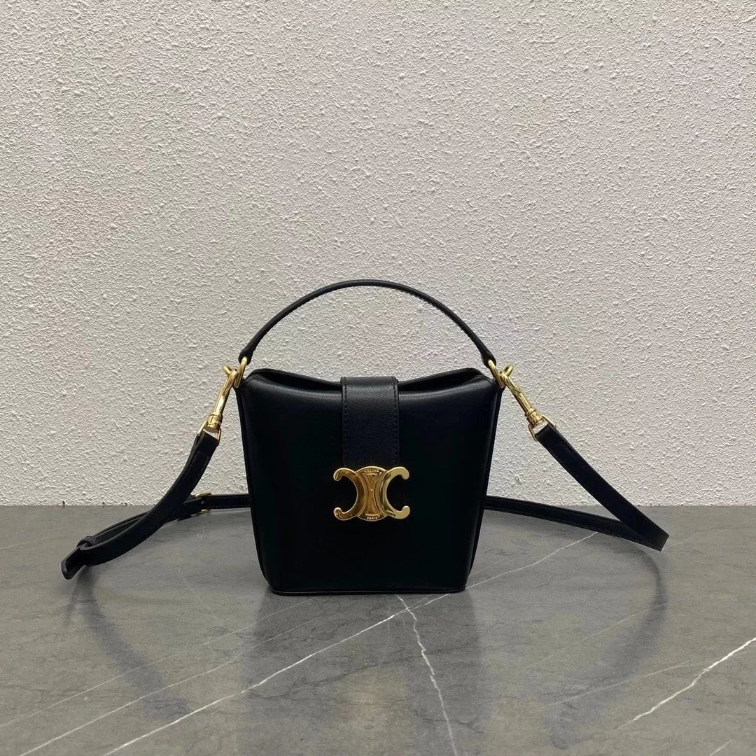 Celine women's bag Top version 【Original Leather】2024Early Spring New Mini Bucket Handbag Bucket Bag TRIOMPHE Arc De Triomphe Mini Cowhide Bucket Bag Bucket Bag100943