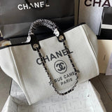 Chanel Women's Bag Top version 【**High-End Version】Early Spring New Color1Beach Denim Canvas Bag Classic Beach Bag Tote Bag Shopping Bag Handbag Mummy Bag Large Capacity Casual Women's Bag Large Beach Bag