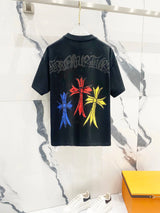 Chrome Hearts T-shirt Front and back Colorful Sanskrit Print logo round Neck Short Sleeve25ss New pure cotton T Unisex T-Shirt OS Drop Shoulder Loose Fit Base Shirt Top T-Shirt Short Sleeve