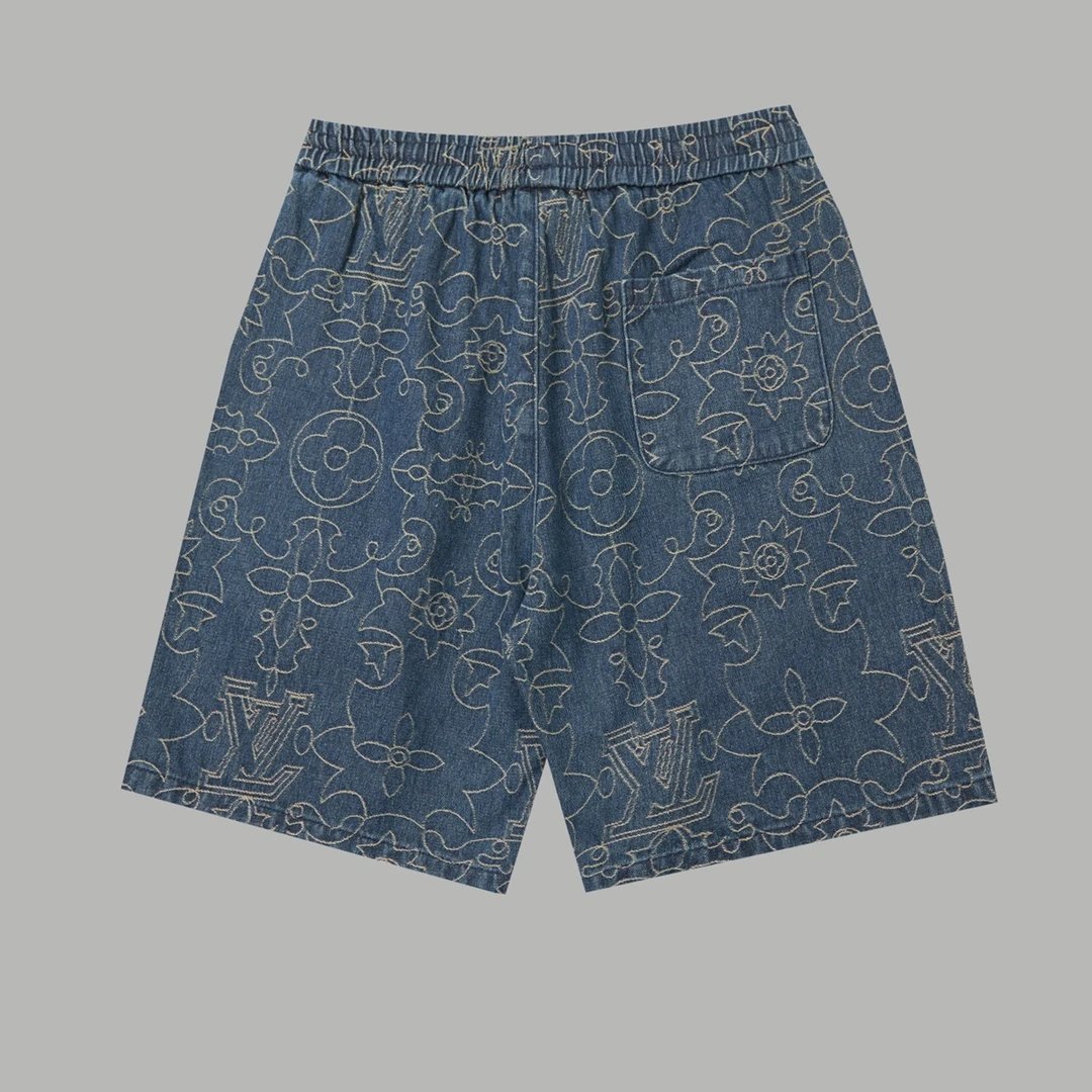 Louis Vuitton LV Shorts Full Embroidery Jacquard logo Five-point Shorts25ss New Drawstring Casual Summer Pants American Style5Two-in-One Casual Sweatpants for Men and Women, Pure Cotton Joggers