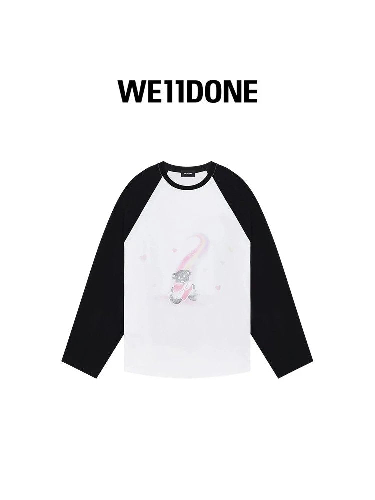 We11done Hoodie Top Version Neutral Men's and Women's Same Classic Teddy Bear Printed Raglan Long Sleeve T T-shirt