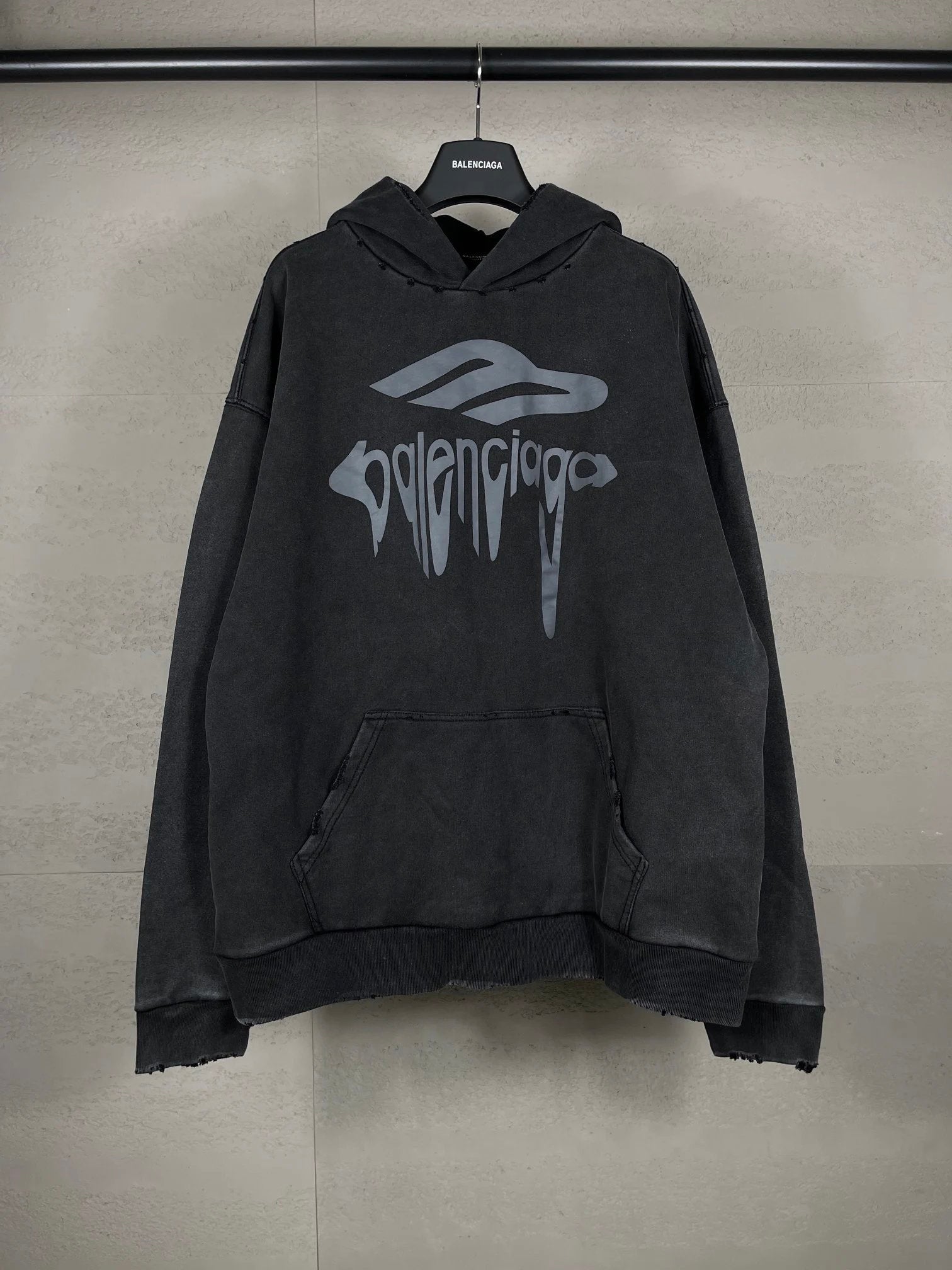 Balenciaga Hoodie 3M Artistic Letter Print Washed Distressed Hoodie Sweatshirt Unisex Sports Casual OS Loose fit versatile style