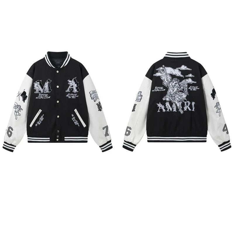 Amiri Jackets Coat Correct Version Embroidered Bone Print Pilot Casual Jacket Coat Men's and Women's Baseball Uniform Winter