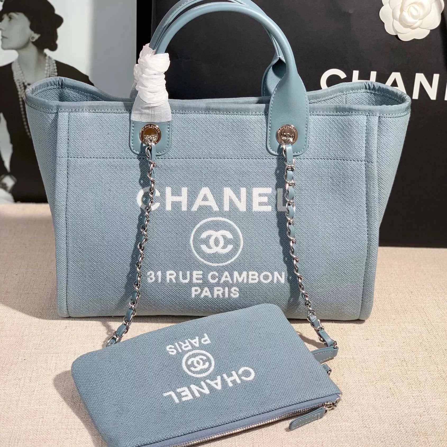 Chanel Women's Bag Top version 【Original High-Definition Version】22s Spring and Summer Series Beach Bag Shopping Bag Handbag Mummy Bag Tote Bag Beach Bag Mother and Child Bag with Small Coin Purse2022New Color