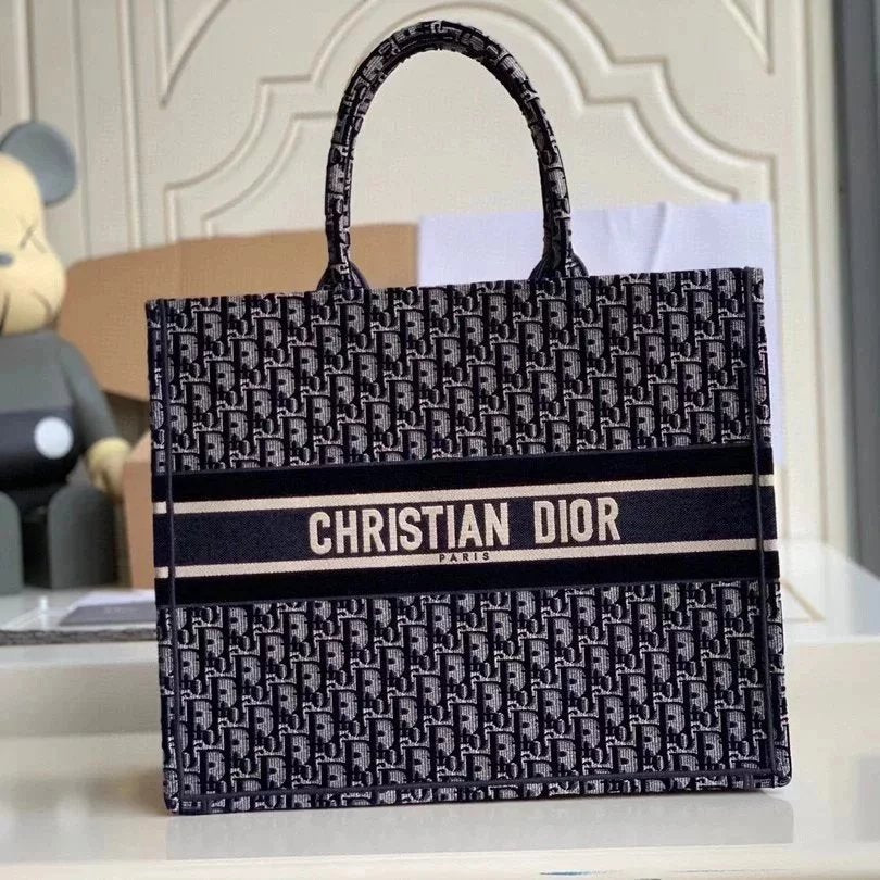 Dior Women's Bag Top version Same Style as Stars2023New Product BookTotemini Tote Bag Houndstooth Mini Small Sized Large Canvas Embroidered Shopping Bag Handbag Shoulder Bag Women's Bag