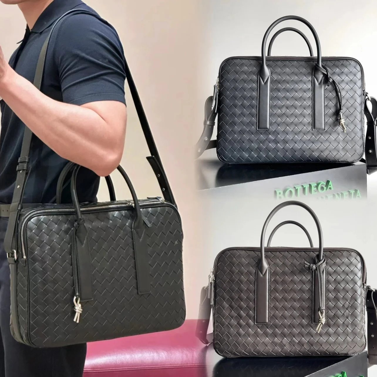 Bottega Veneta Men's Bag Top version 【Original Leather Highest Version】Briefcase Men GETAWAY Large Briefcase Men's Handbag Computer Bag Business Briefcase Shoulder Bag Messenger Bag Handbag Woven Bag Body Large Capacity File Bag