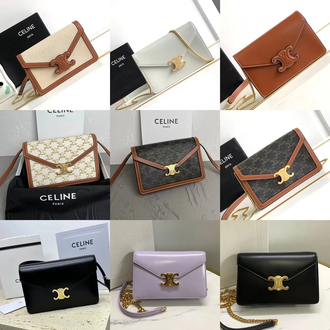 Celine women's bag Top version 【Original Factory】New CUIRTRIOMPHE Cowhide WOC Brand New Chain Leather Envelope Package Large113322Small Size10J733