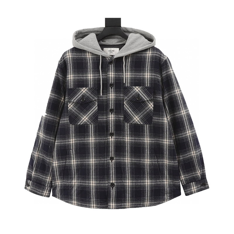 Celine Jackets Plaid Cashmere Hooded Coat for Men and Women