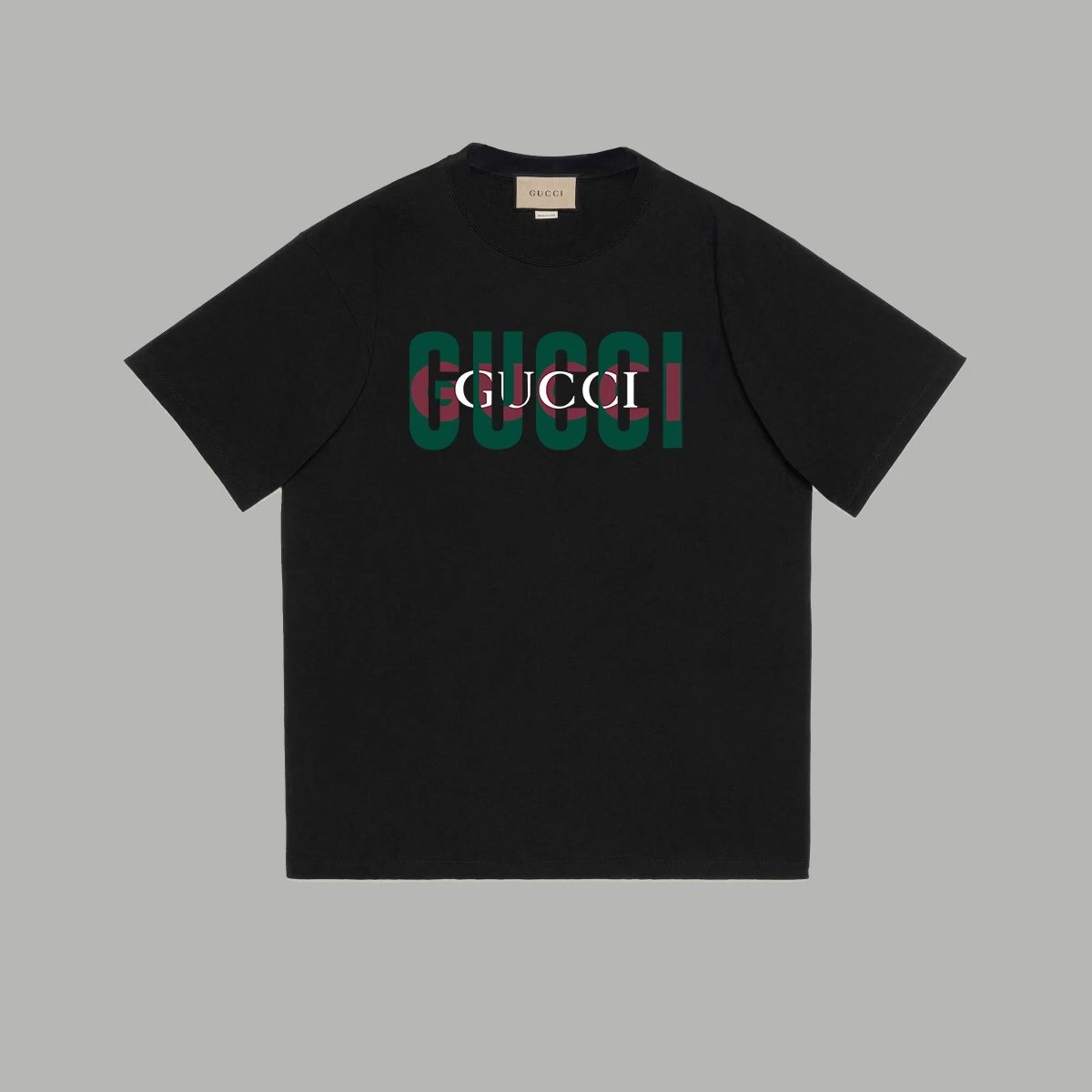 Gucci T-shirt Color-Block Letter Print Crew Neck Short Sleeve Cotton T Unisex T-Shirt OS Loose Fit Base Shirt Casual Simple T-Shirt