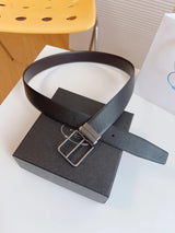 PRADA Belt Top version New Original Order Genuine Belt Men's Pin Buckle Belt Business Casual Cross Pattern Black Coffee Double-Sided Pure Original Leather Imported from Italy Cowhide Leather