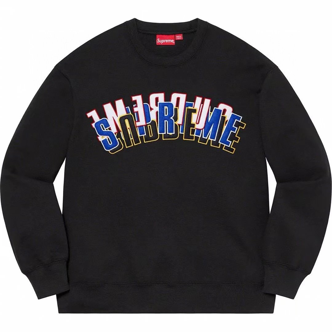 Supreme Hoodie Top Version Stacked Overlapping Letters Embroidered Crew Neck Sweater for Men and Women