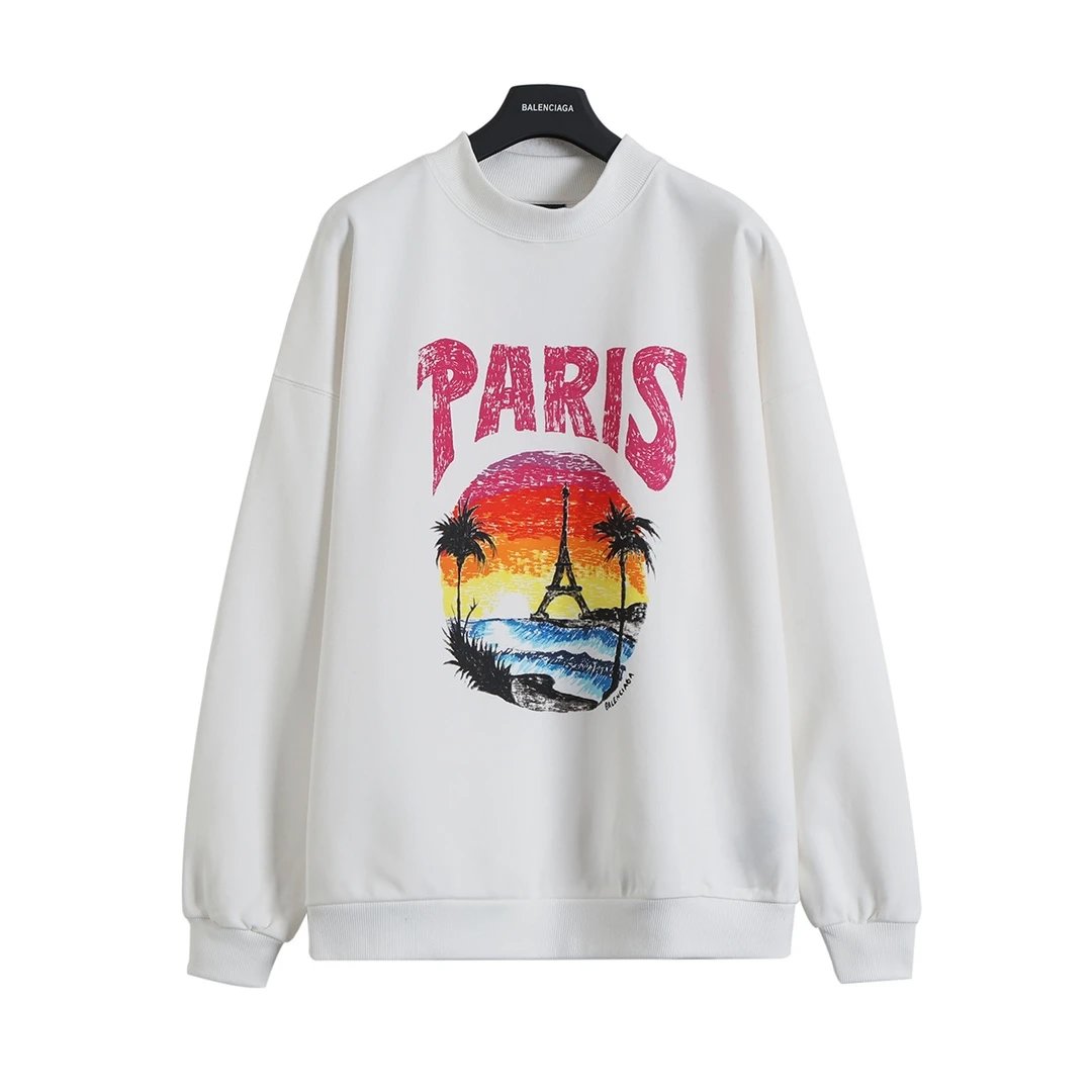 Balenciaga Hoodie 24FW Beach Painting Night Scene Crewneck Sweatshirt Unisex Sports Casual Versatile