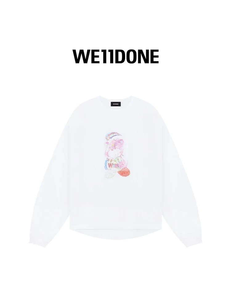 We11done Hoodie Top Version Neutral Men and Women Same Style24Early Spring New Products Loose Bear Series Printed Long Sleeves T T-shirt