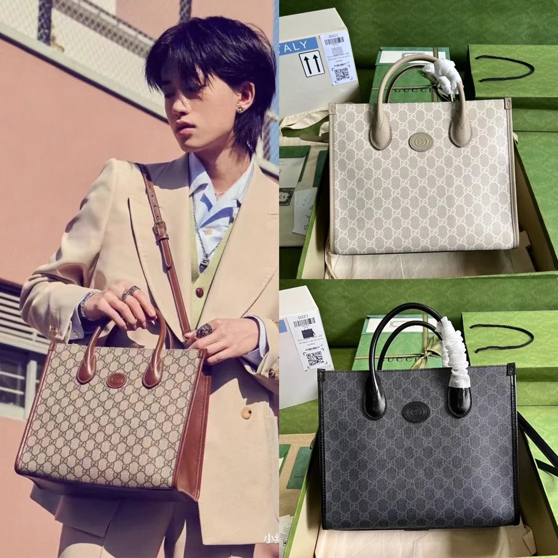 Gucci Tote Bag/Briefcase/Travel Bag Top version 【**Original Material】New Small Size Tote Tote Bag Xiao Zhan Style Men's Briefcase Tote Bag Commuter Women's Bag Computer Bag Casual Tote Bag Men's and Women's Bags Mummy Bag Shopping Bag Portable Messenger B