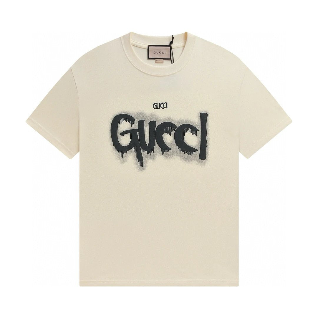 Gucci T-shirt Chest Ink Splash Letter Print logo round Neck Short Sleeve25ss New Pure Cotton Unisex Style T T-shirt OS Loose Fit Base Shirt Half Sleeve T-Shirt Top Half Sleeve