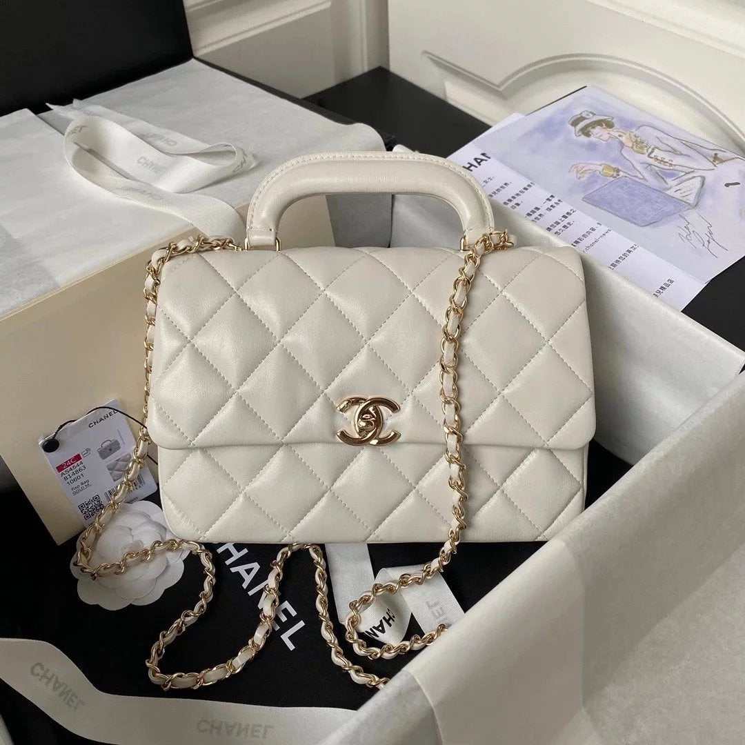 Chanel Women's Bag Top version 【**Original Version】24C New Handle Square Fat Bag24c Oil Wax Leather Handle Square Fat Man Square Bag Handle CF Fat Flap Bag Chain Bag As4543As4544