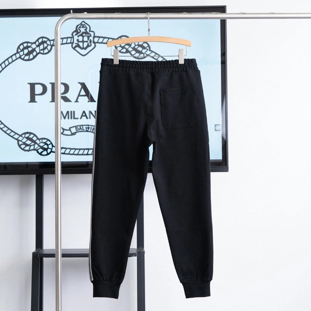 PRADA Sweatpants logo Embroidered Ribbon Patchwork Jogger Sweatpants Autumn Unisex Long Pants Drawstring Winter Loose Plus Size Casual Pants High Waist Color Block