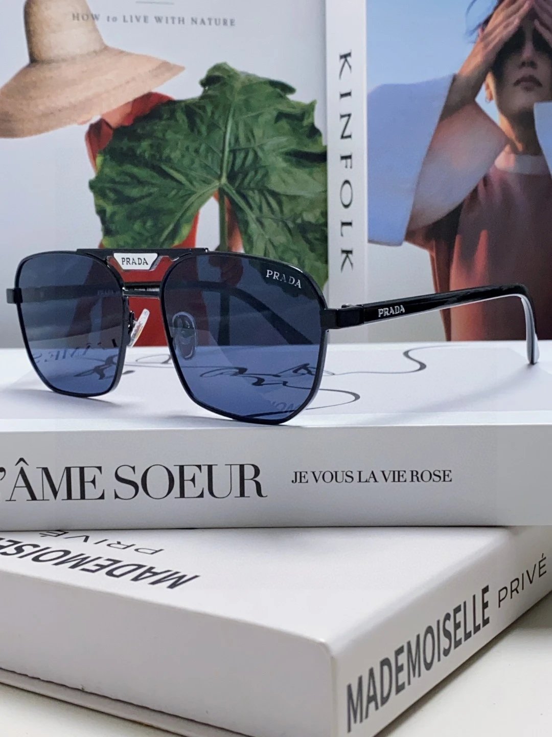 PRADA Sunglasses Letter Logo Frame Sunglasses Slimming Non-Prescription UV Protection Unisex Couple Style Driving Beach Fishing25ss New Sports Casual Versatile