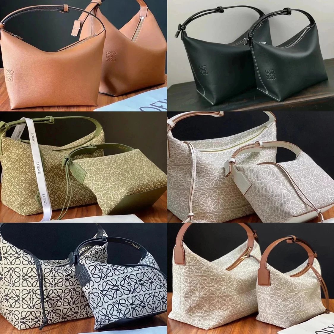 LOEWE Women's Bag Top version 【Original Leather】New cubi Lunch Bag Anagram Handbag Jacquard Underarm Bag Lunch Box Bag Dumpling Bag Shoulder Handbag Women's Bag