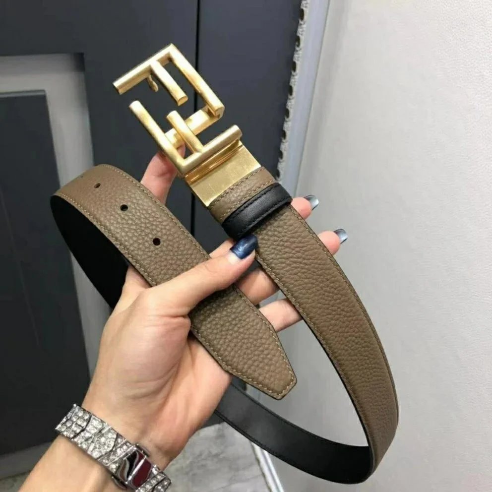 FENDI Belt Top version New Little Monster Belt Men's Genuine Leather Men's and Women's Waist Rotating Buckle Double-Sided Available Belt3.5cm