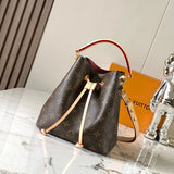 Louis Vuitton LV Women's Bag Top version 【New Original Leather】M46581Mini Bucket Bag Series neonoebb Handbag Small Bucket Shoulder Crossbody Handbag24Spring and Summer New Color Taro Purple Cream Blue Matcha Green nano Small bucket bag M24048M45716M45709