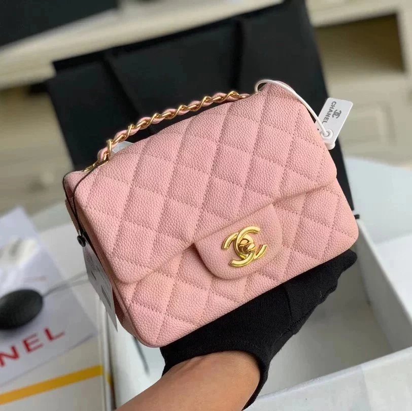 Chanel Women's Bag Top version Original Leather Surrogate Shopping Version New Bag Ch@ne1CF Fat Fang1115mini17cm Caviar Ball Grain Cowhide CF Sheepskin Mini Small Sized Flap Bag Shoulder Crossbody Chain Bag Lambskin Original Leather