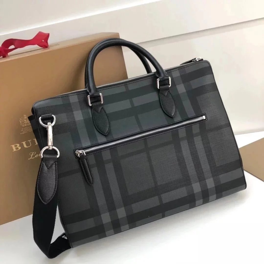 Burberry Men's Bag Top version New men's bag London Plaid Leather Briefcase Burberry Business Briefcase Men's Handbag Computer Bag Mouse Goods Men's Briefcase